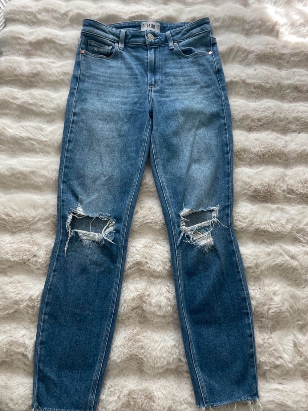 PAIGE Blue Ripped Skinny Jeans